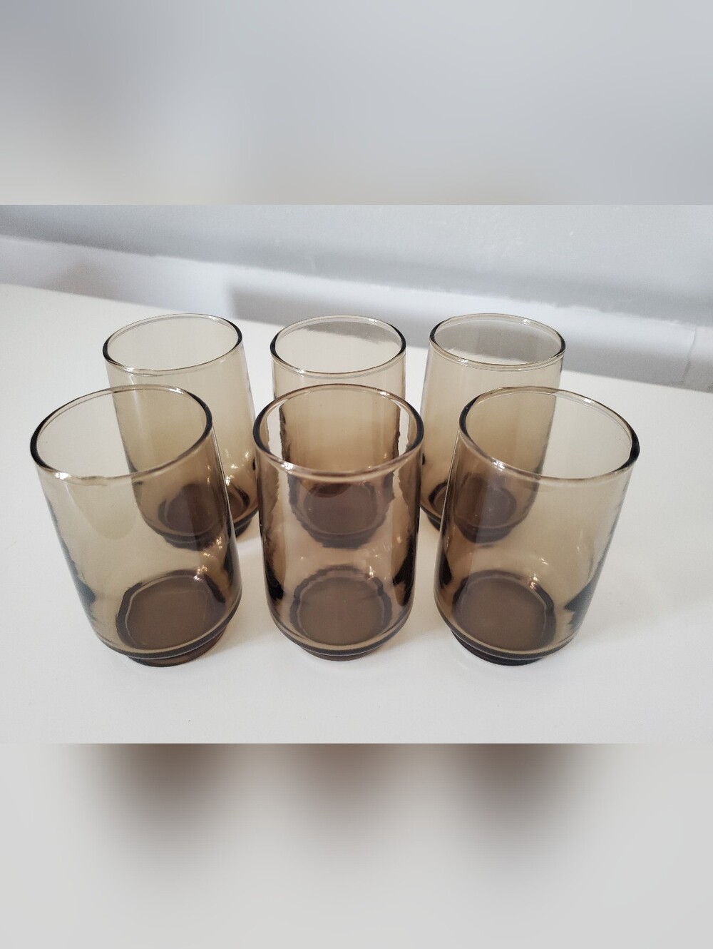 Vintage Dominion Glass Tawny Brown Juice Glasses Small Smoke Glass Tumblers - Picture 2 of 3